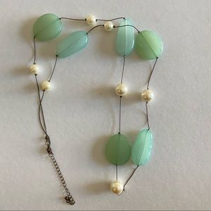 Long Teal & Pearl Statement Necklace